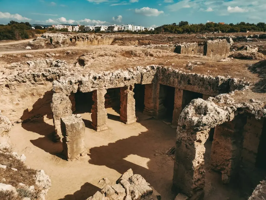an aerial view of the ruins of a roman city